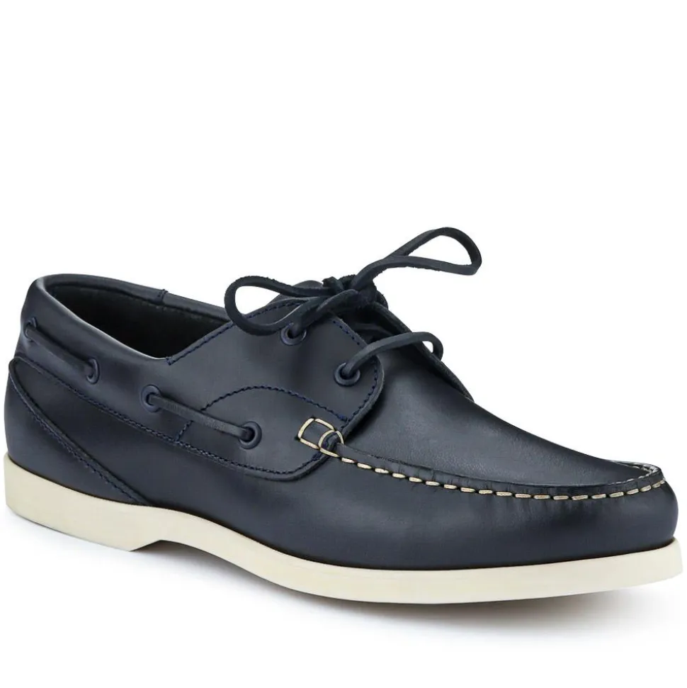 Parsons Leather Boat Shoes - Navy - White