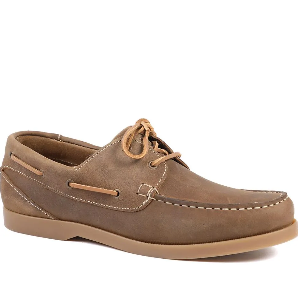 Parsons Wide Fit Leather Boat Shoes - Tobacco