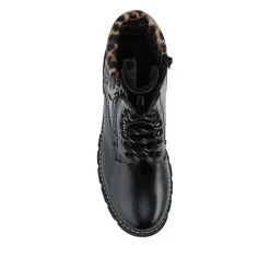 Patent Zip & Lace Up Ankle Boots - Black
