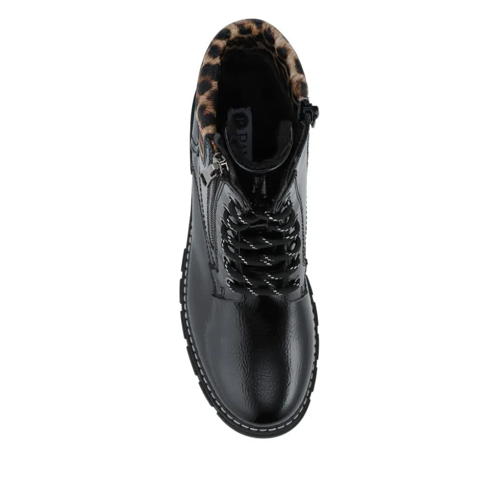 Patent Zip & Lace Up Ankle Boots - Black
