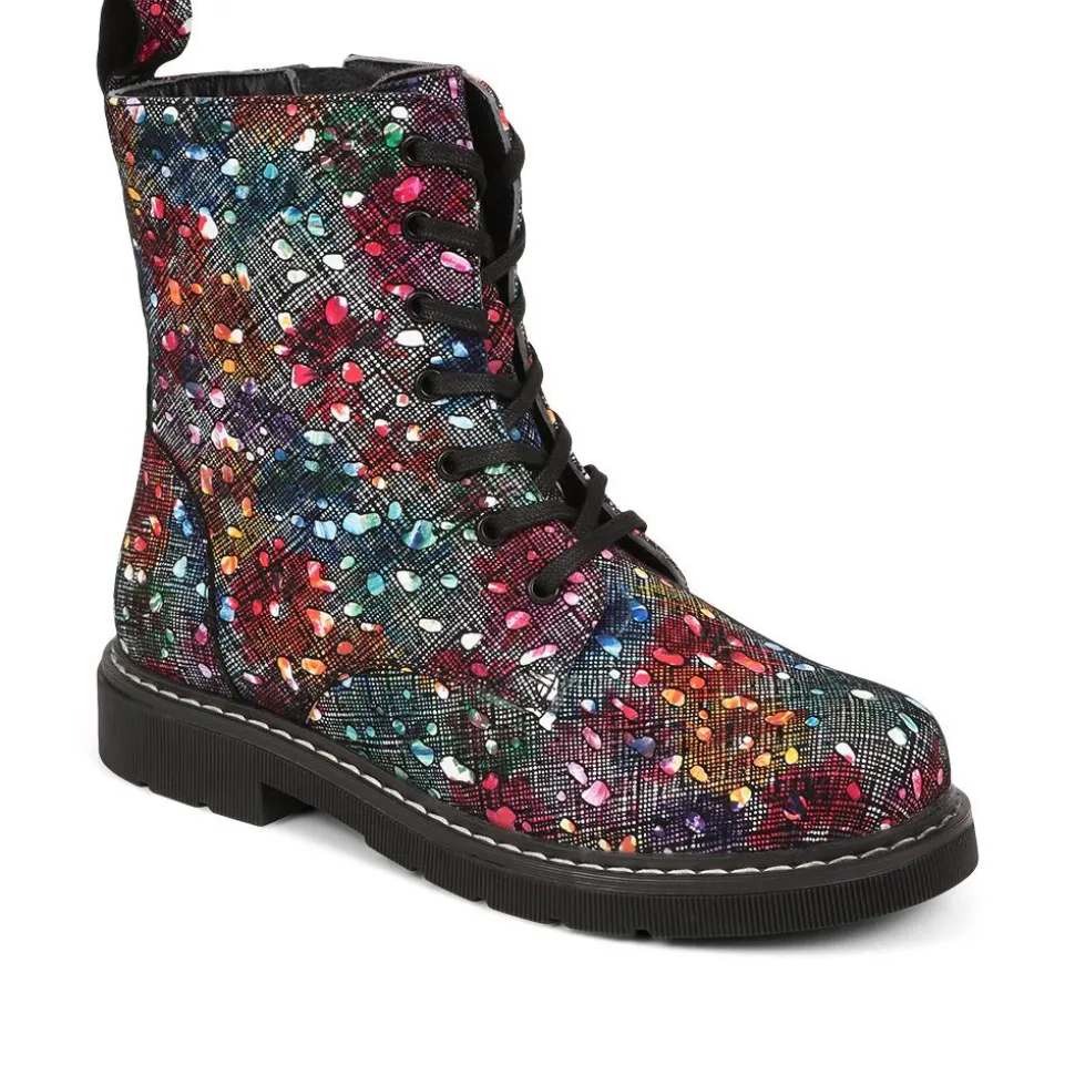 Patterned Lace-Up Boots - Multi