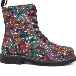 Patterned Lace-Up Boots - Multi