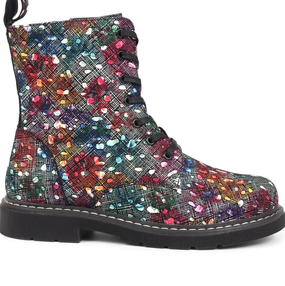 Patterned Lace-Up Boots - Multi
