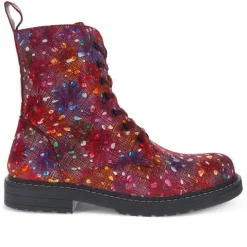 Patterned Lace-Up Boots - Red Multi
