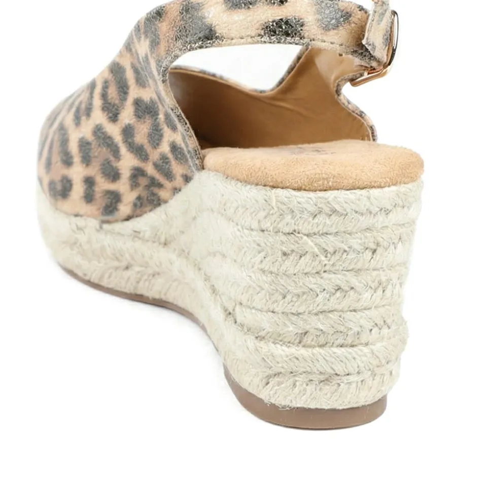 Peep Toe Wedged Slingback Espadrilles - Leopard