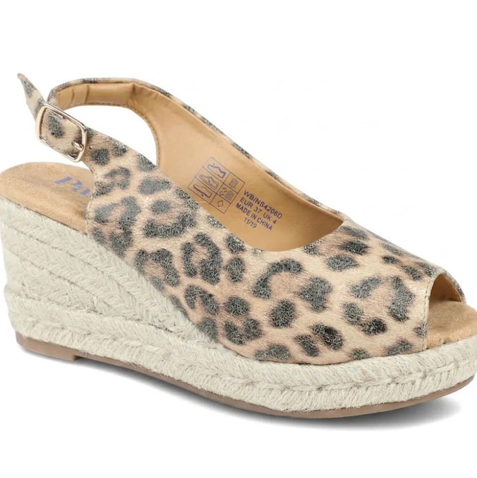 Peep Toe Wedged Slingback Espadrilles - Leopard