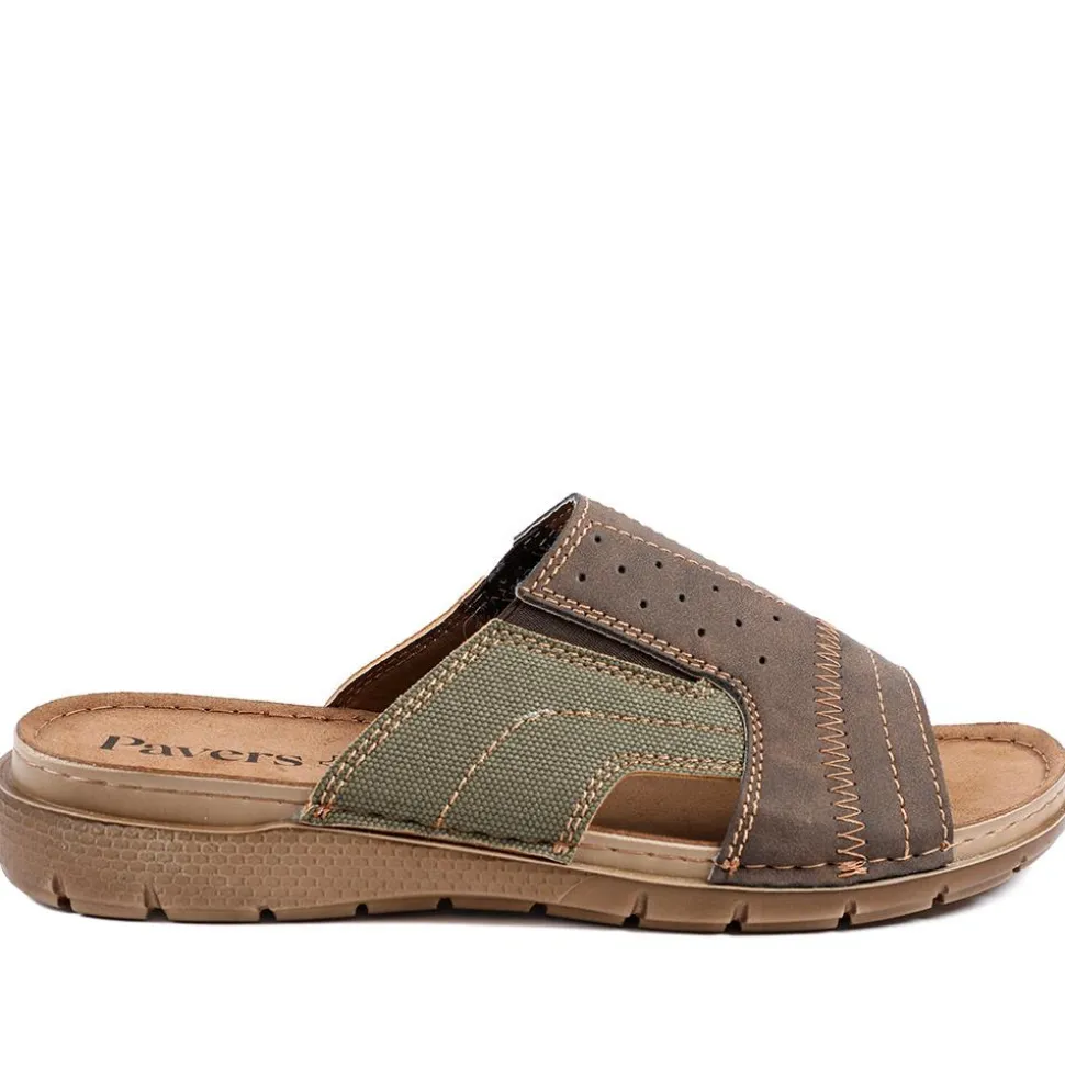 Perforated Comfort Slip On Sandals - Khaki Multi