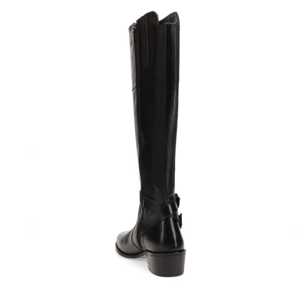 Phoebe Small Calf Fit Leather Knee Boots - Black