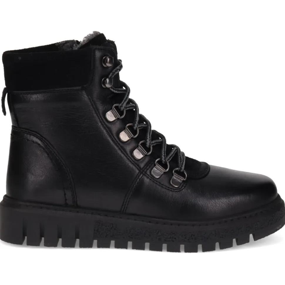 Platform Lace-Up Ankle Boots - Black