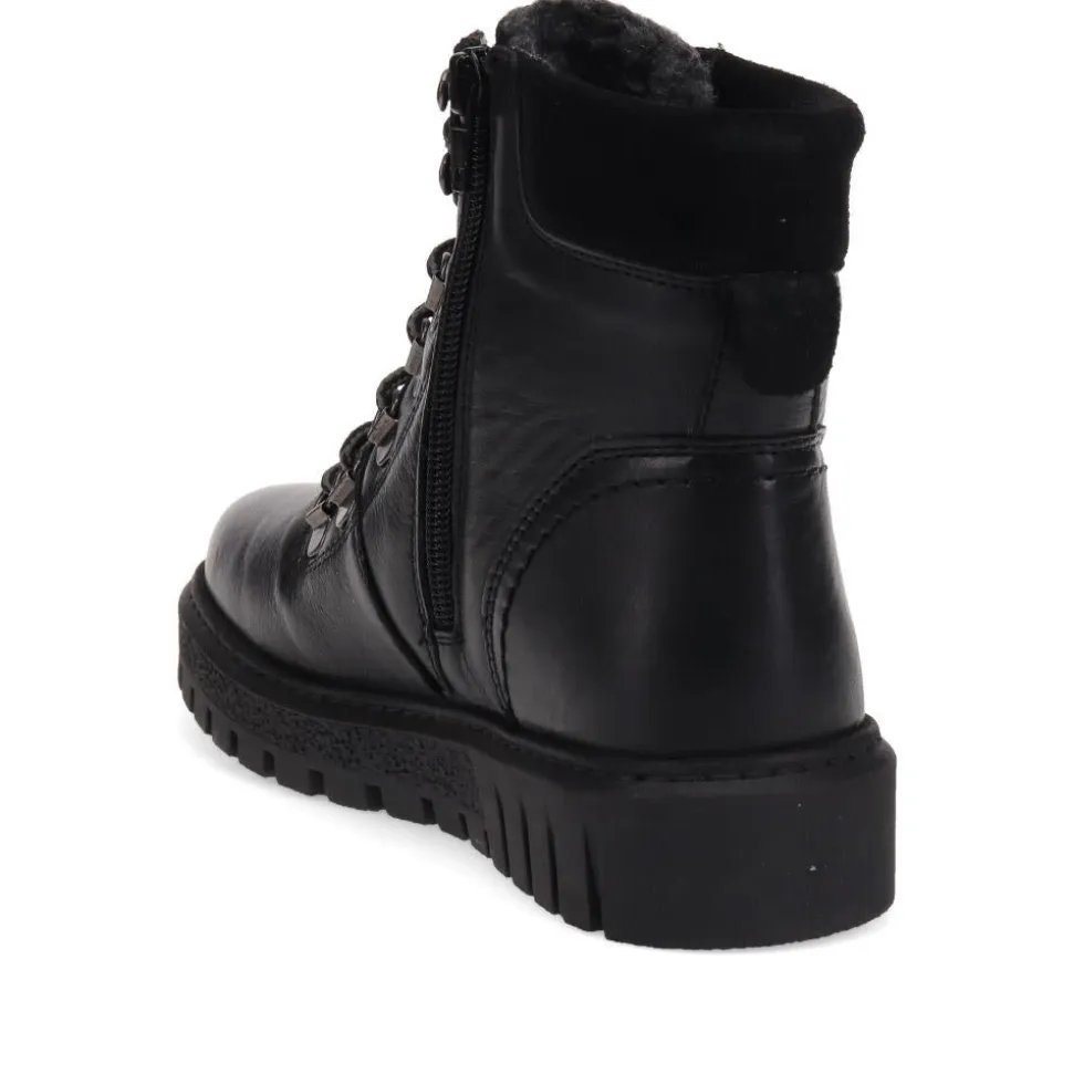 Platform Lace-Up Ankle Boots - Black
