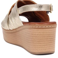 Platform Wedge Heel Mules - Gold