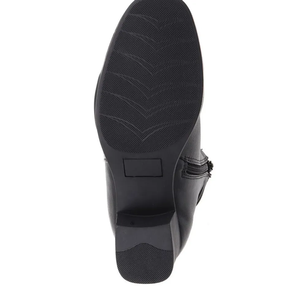 Polished Leather Heeled Ankle Boots - Black