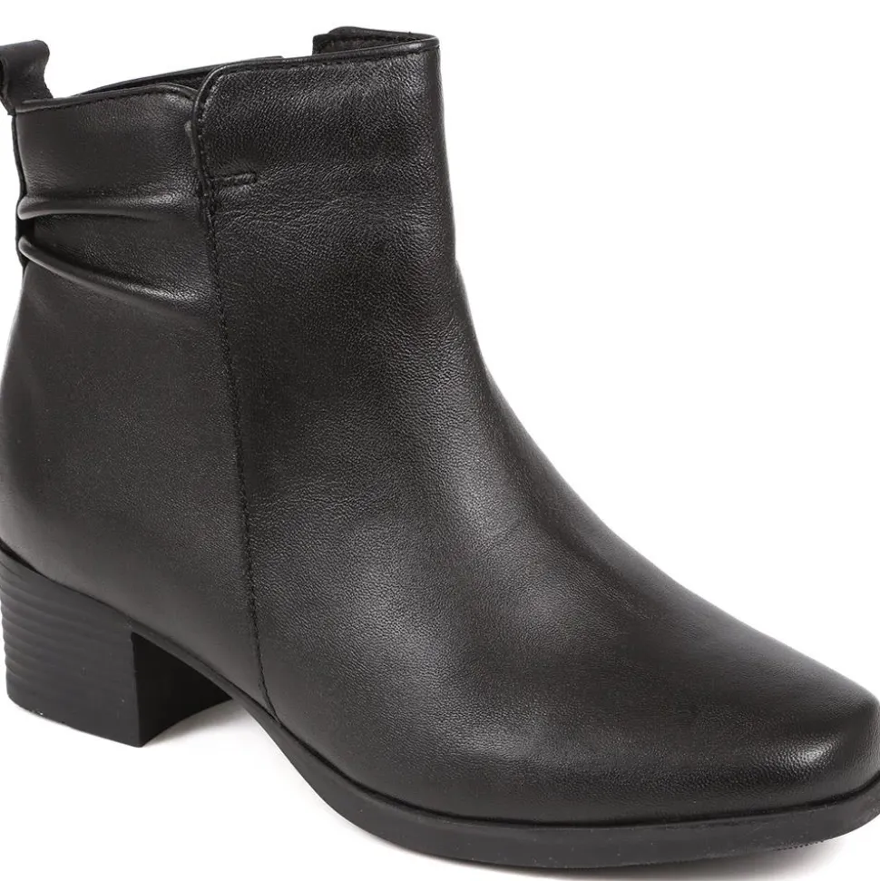 Polished Leather Heeled Ankle Boots - Black