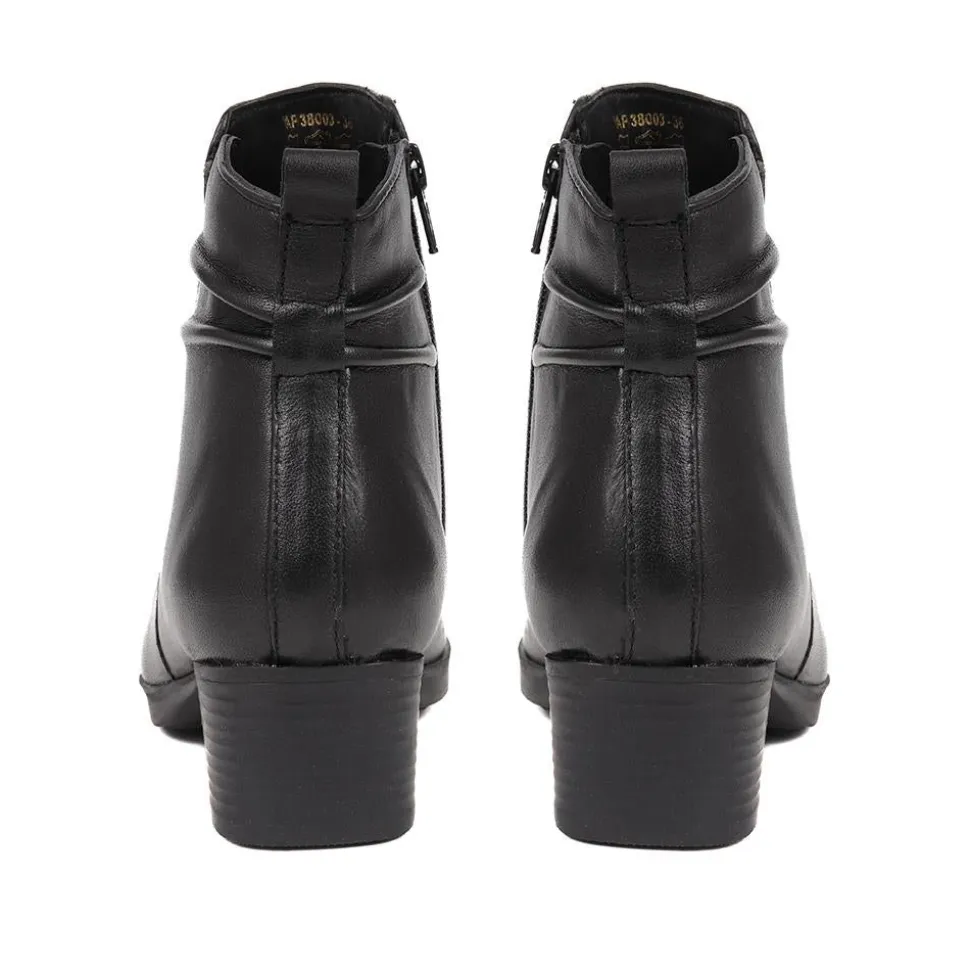 Polished Leather Heeled Ankle Boots - Black