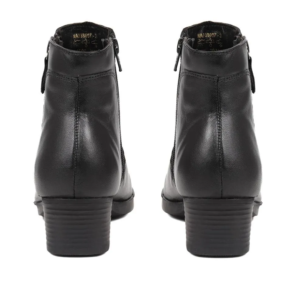 Polished Leather Heeled Ankle Boots - Black