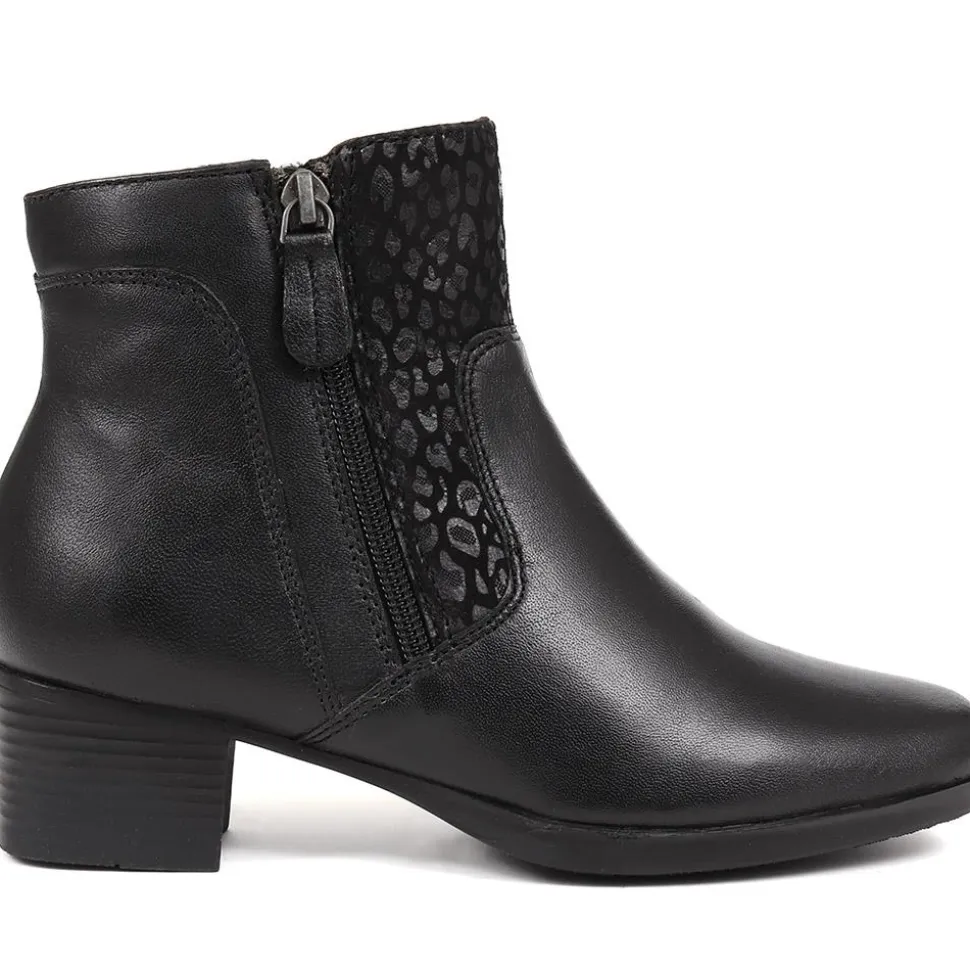 Polished Leather Heeled Ankle Boots - Black