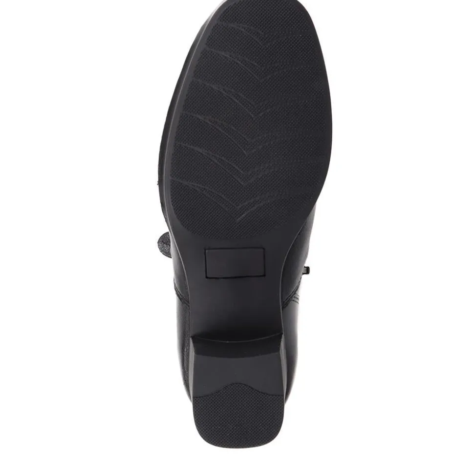 Polished Leather Heeled Ankle Boots - Black