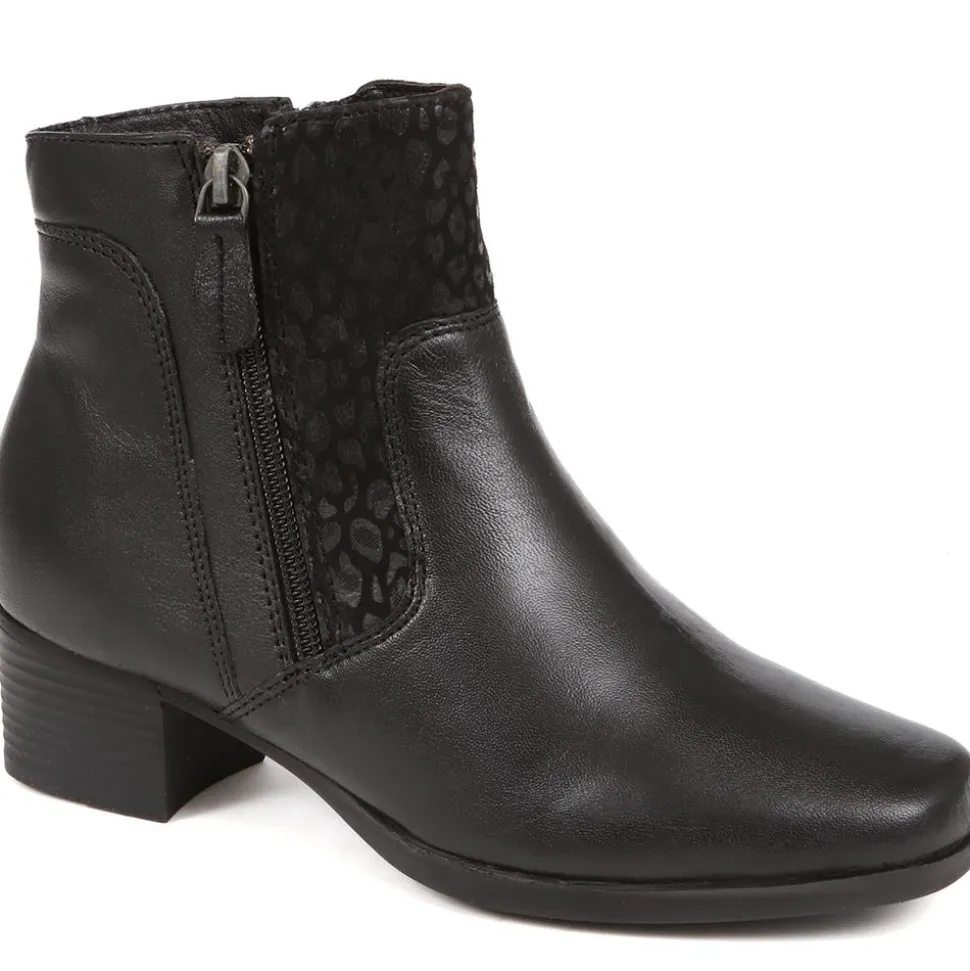 Polished Leather Heeled Ankle Boots - Black