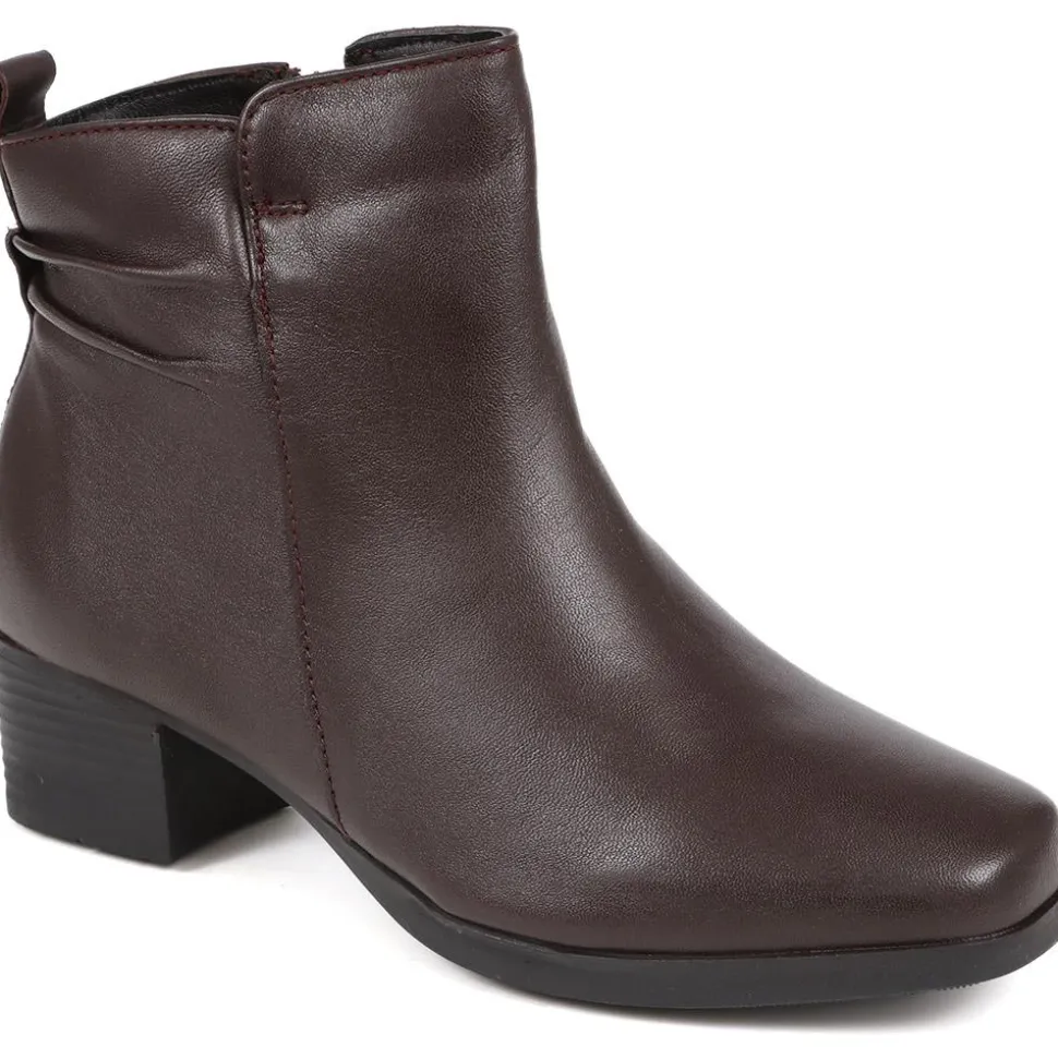 Polished Leather Heeled Ankle Boots - Burgundy