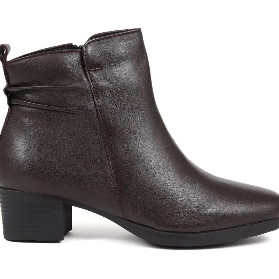 Polished Leather Heeled Ankle Boots - Burgundy