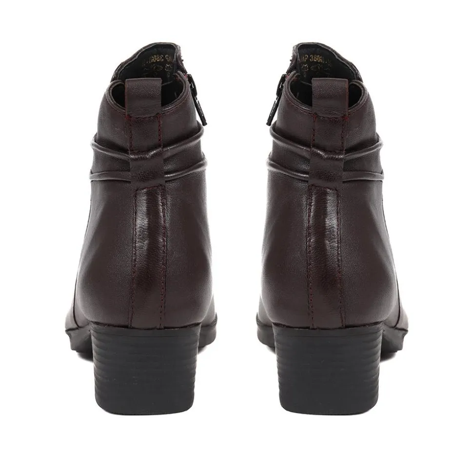 Polished Leather Heeled Ankle Boots - Burgundy