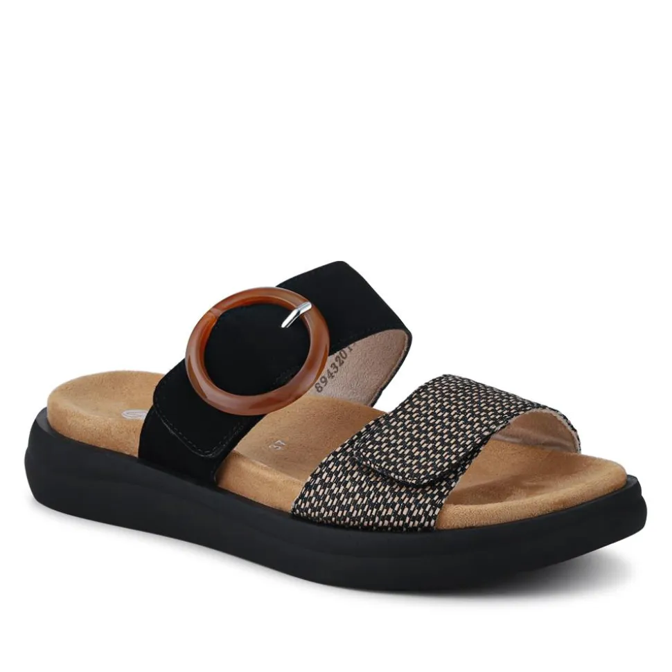 Premium Leather Dual-Fastening Sandals - Black Multi