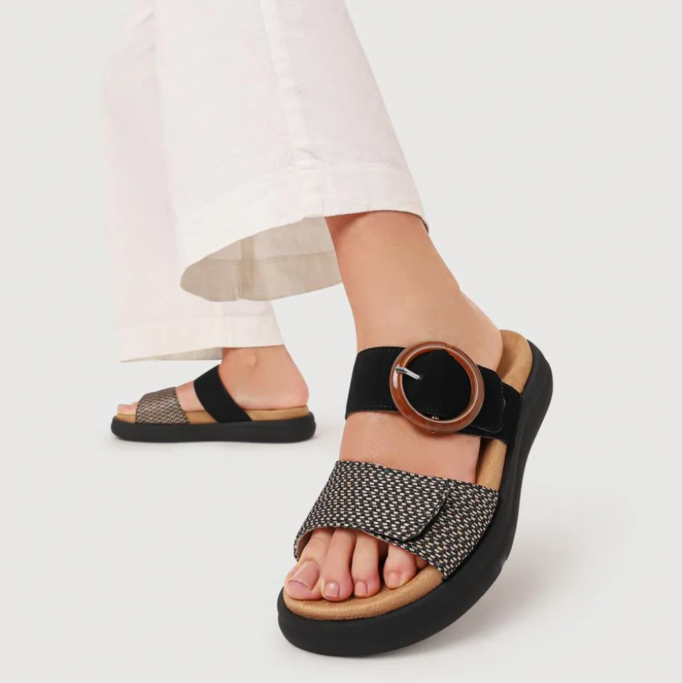 Premium Leather Dual-Fastening Sandals - Black Multi
