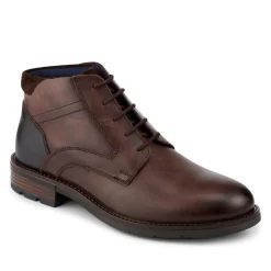 Premium Leather Lace Up Chukka Boots - BROWN-NAVY