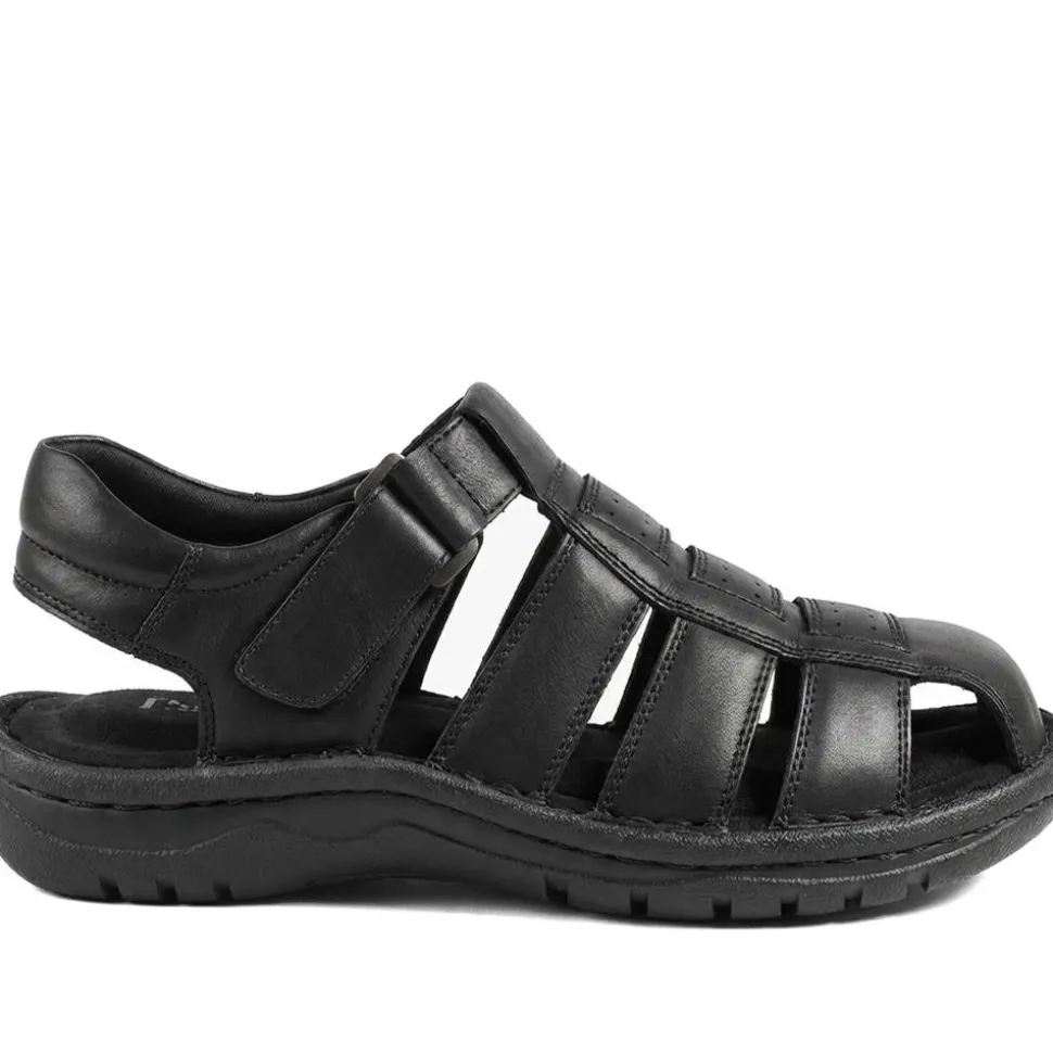 Premium Leather Touch Fastening Sandals - Black
