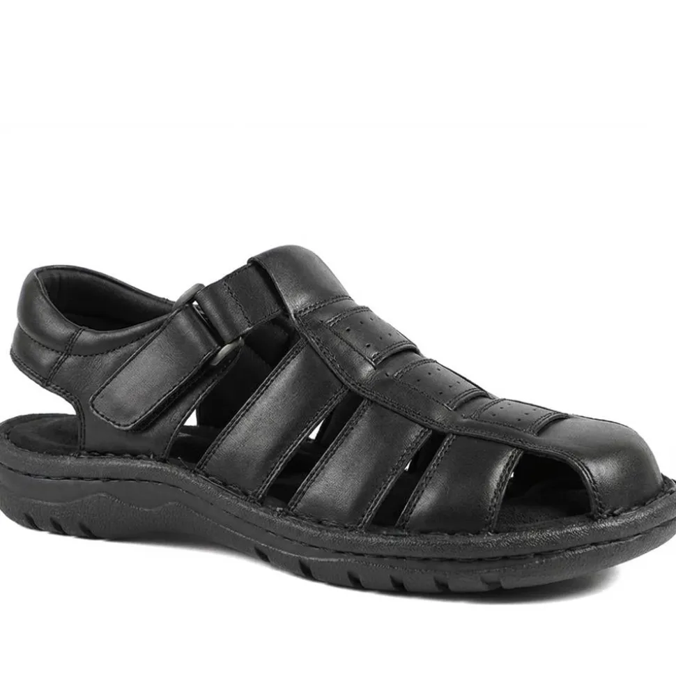 Premium Leather Touch Fastening Sandals - Black