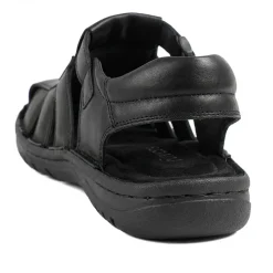 Premium Leather Touch Fastening Sandals - Black