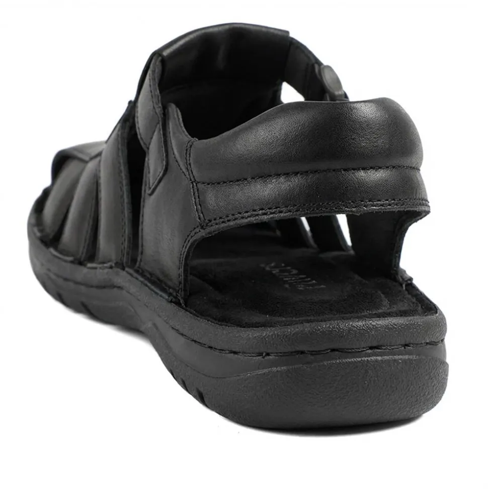 Premium Leather Touch Fastening Sandals - Black