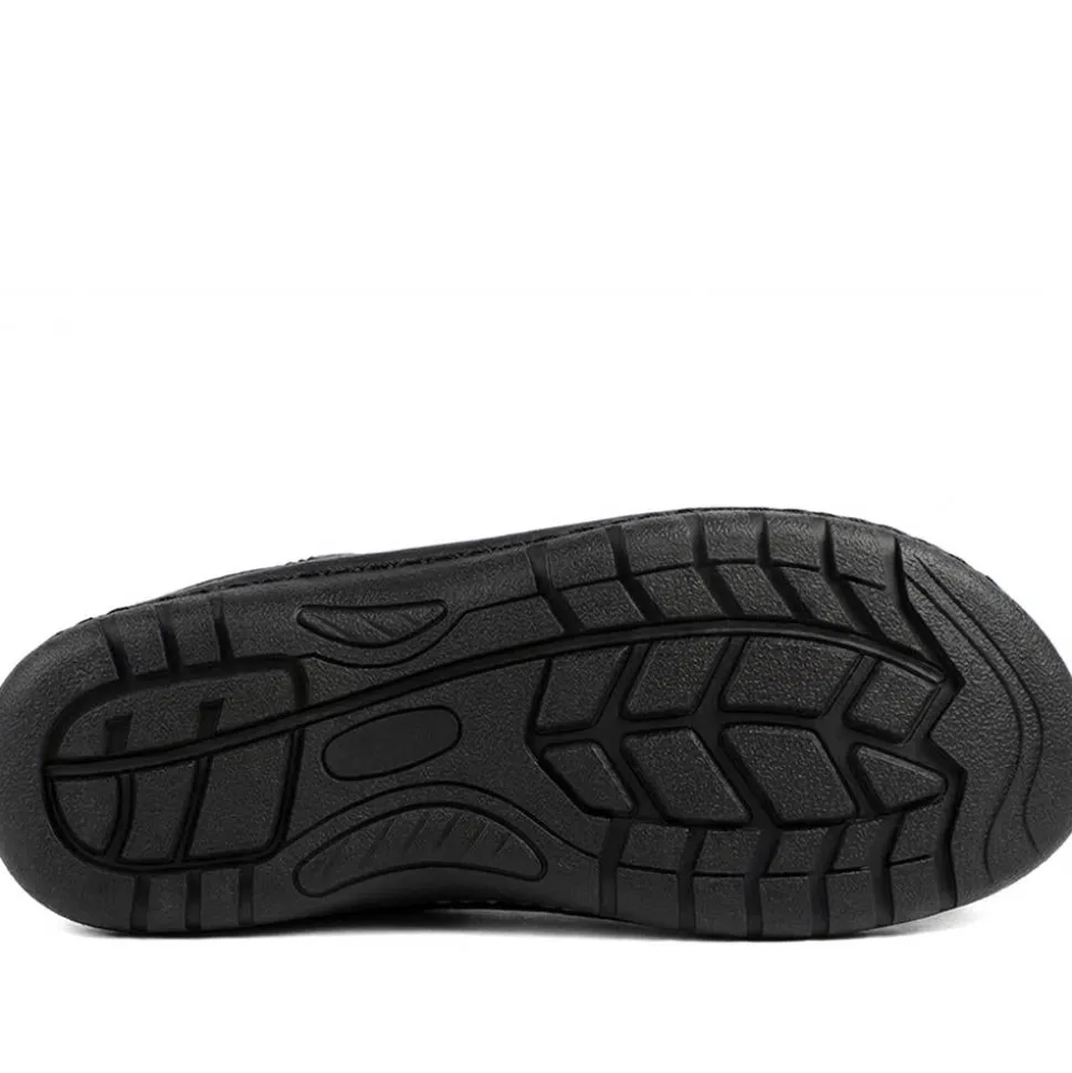 Premium Leather Touch Fastening Sandals - Black