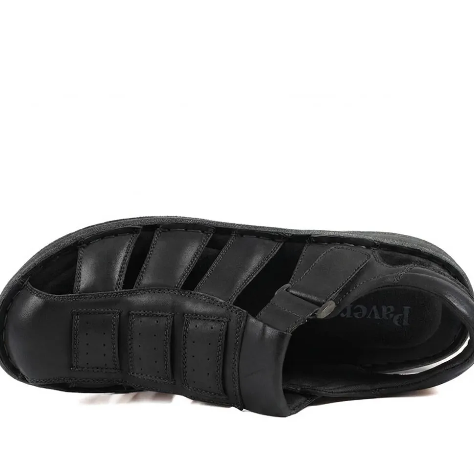 Premium Leather Touch Fastening Sandals - Black