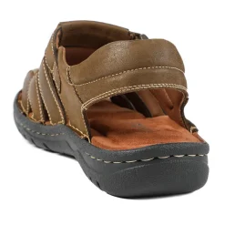 Premium Leather Touch Fastening Sandals - Brown