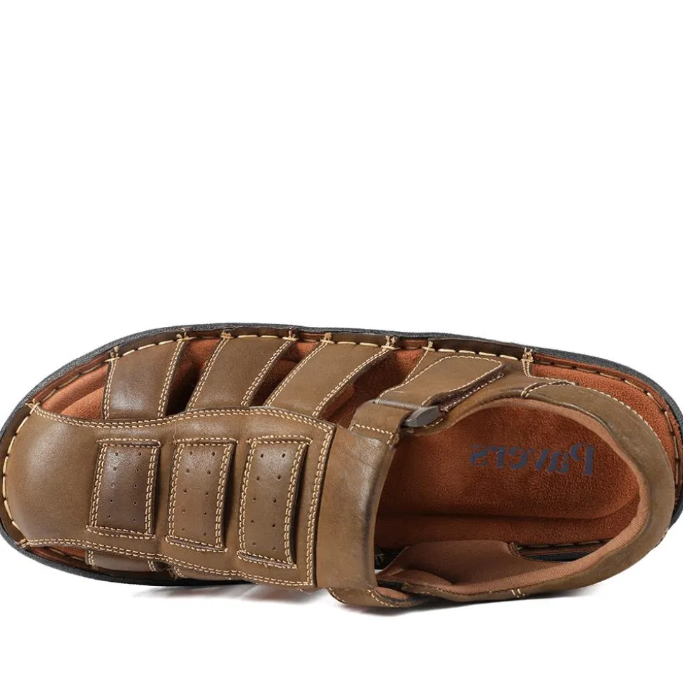 Premium Leather Touch Fastening Sandals - Brown