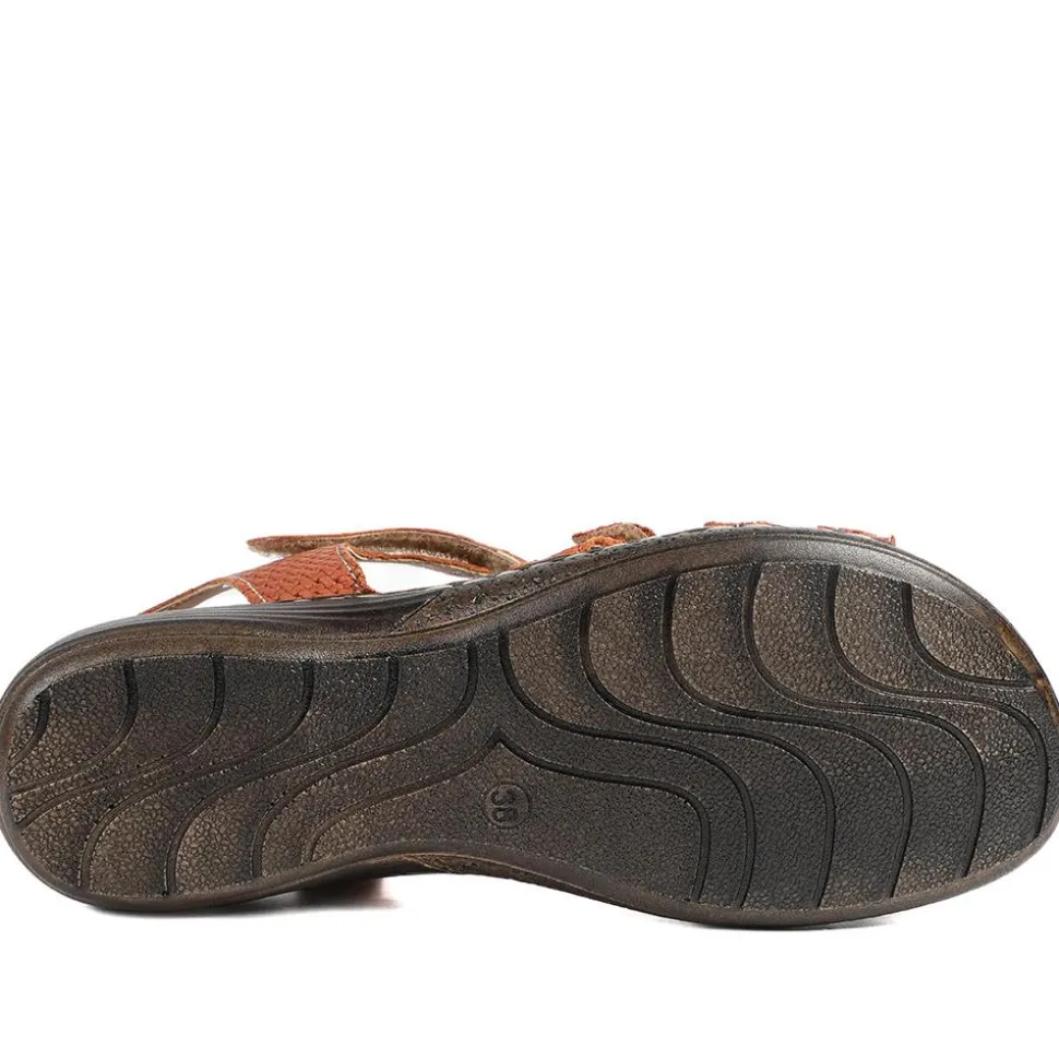Premium Leather Touch Fastening Sandals - Tan