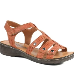 Premium Leather Touch Fastening Sandals - Tan