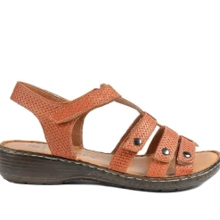 Premium Leather Touch Fastening Sandals - Tan