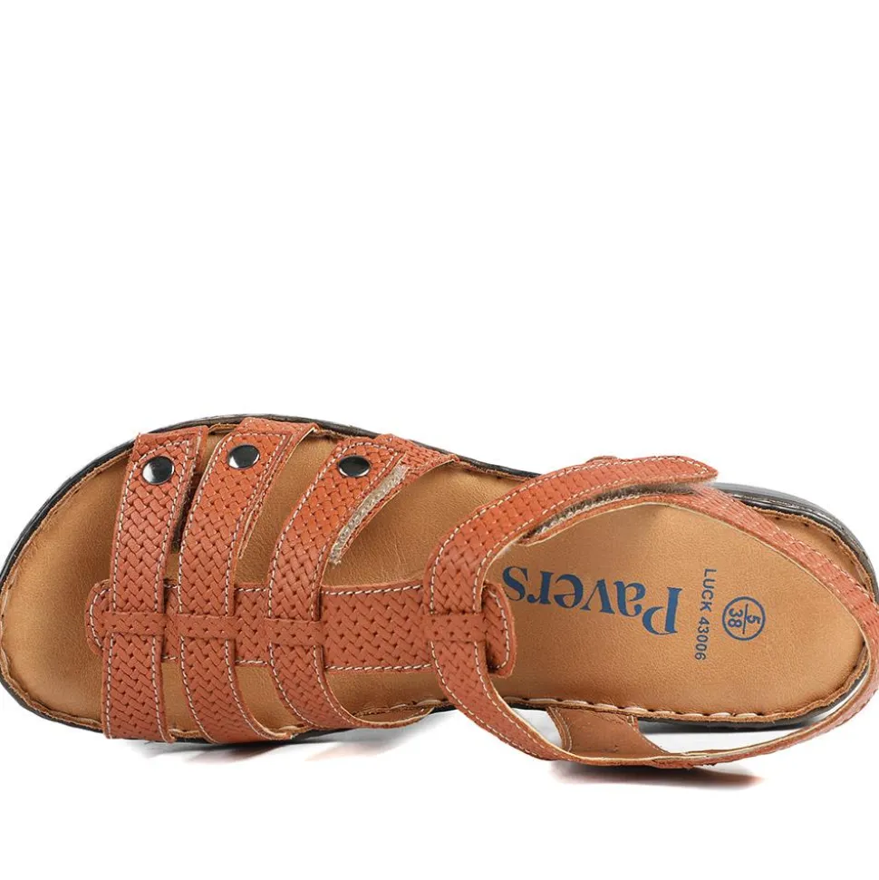 Premium Leather Touch Fastening Sandals - Tan