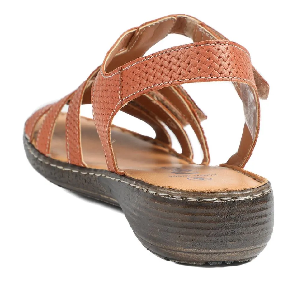 Premium Leather Touch Fastening Sandals - Tan