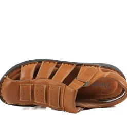 Premium Leather Touch Fastening Sandals - Tan
