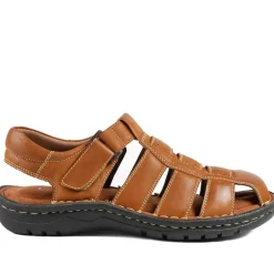 Premium Leather Touch Fastening Sandals - Tan