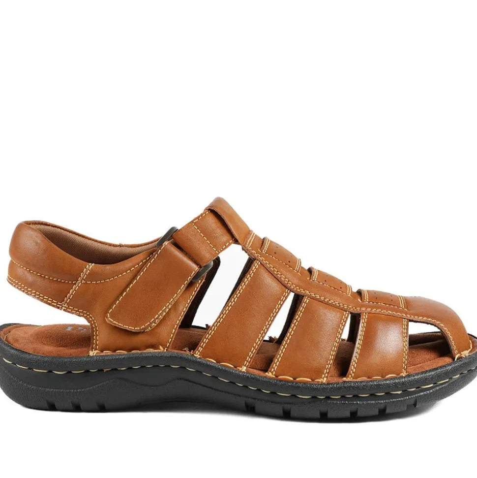 Premium Leather Touch Fastening Sandals - Tan