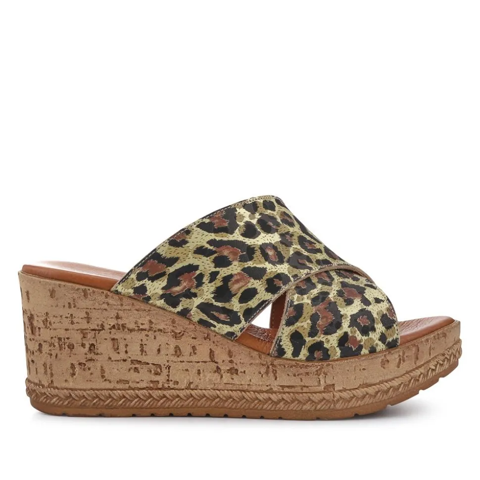 Premium Leather Wedge Heels - Leopard