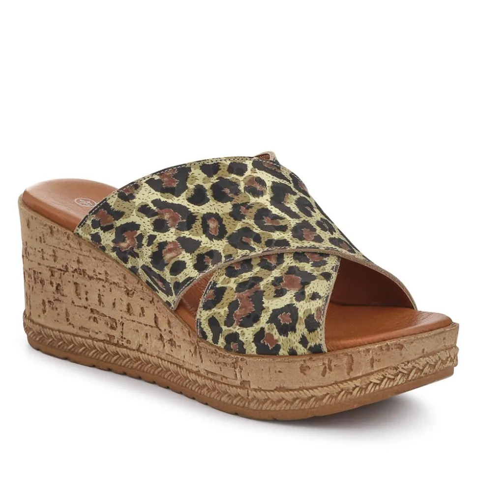 Premium Leather Wedge Heels - Leopard