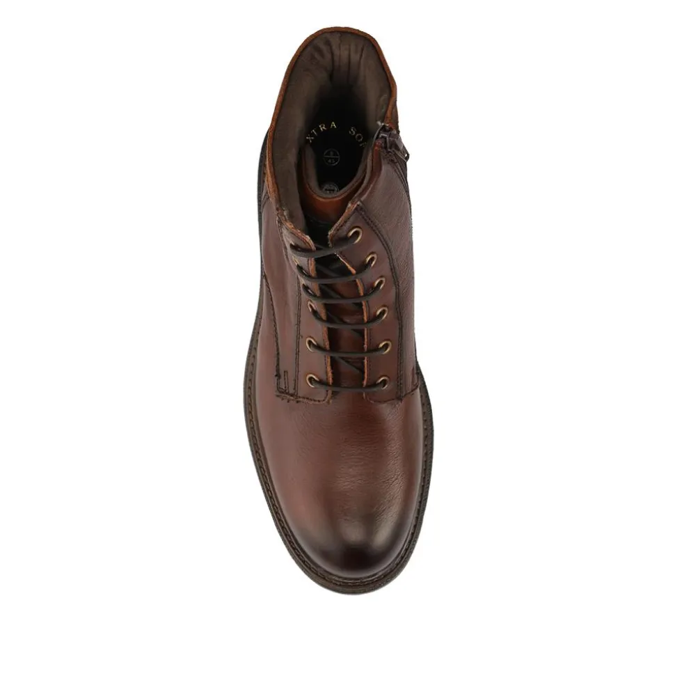 Premium Leather Zip & Lace Up Boots - Brown