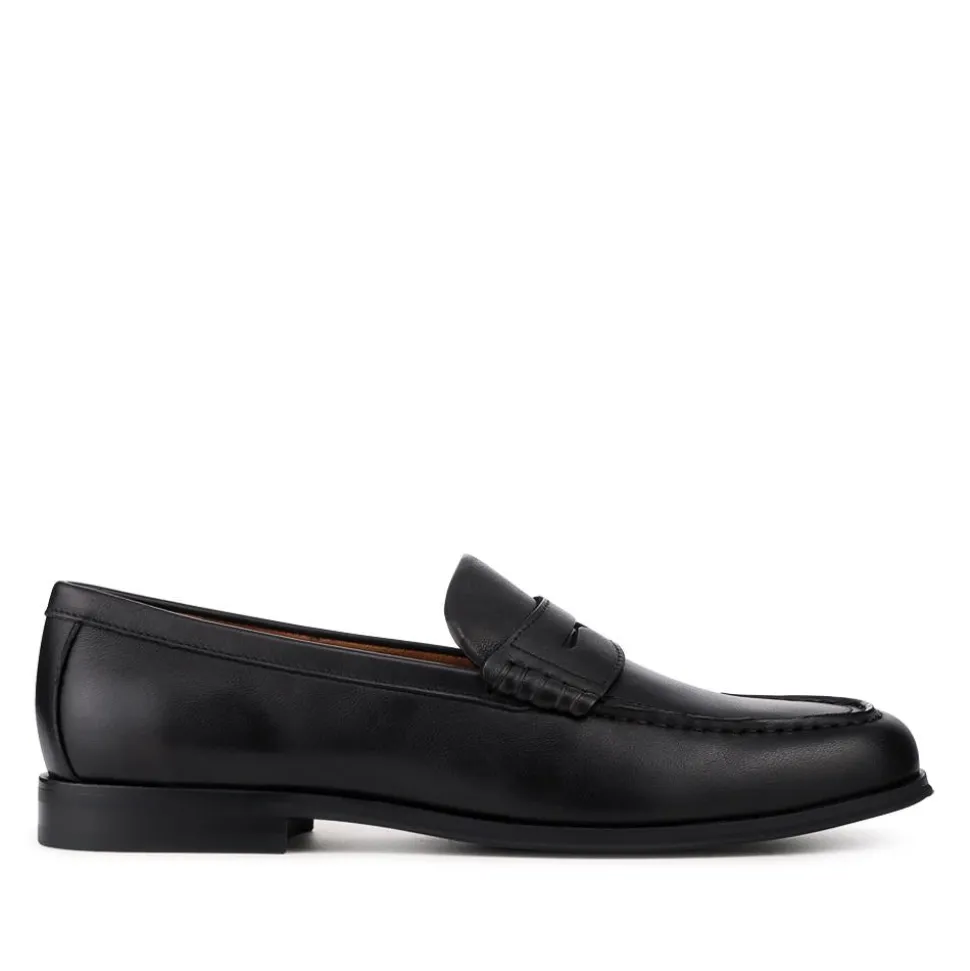 Quadir Slip On Leather Penny Loafers - Black