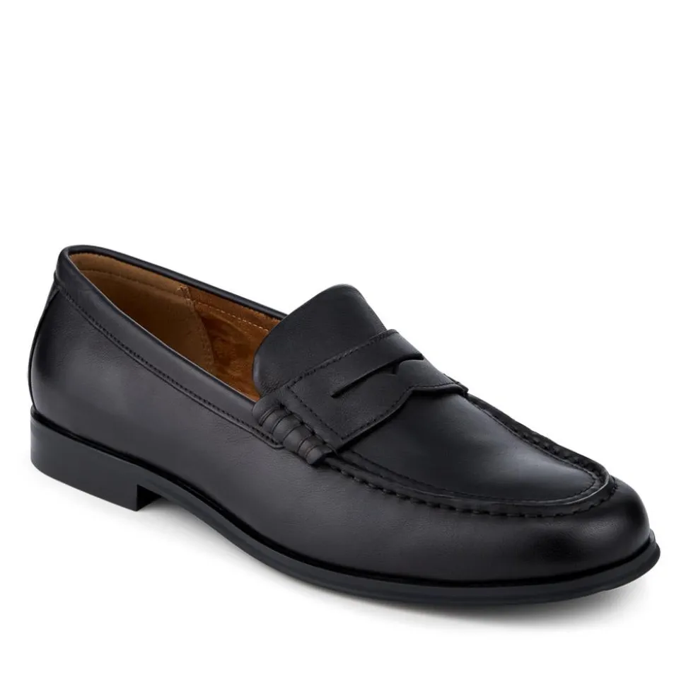Quadir Slip On Leather Penny Loafers - Black