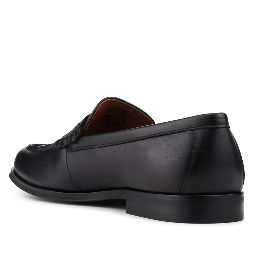 Quadir Slip On Leather Penny Loafers - Black